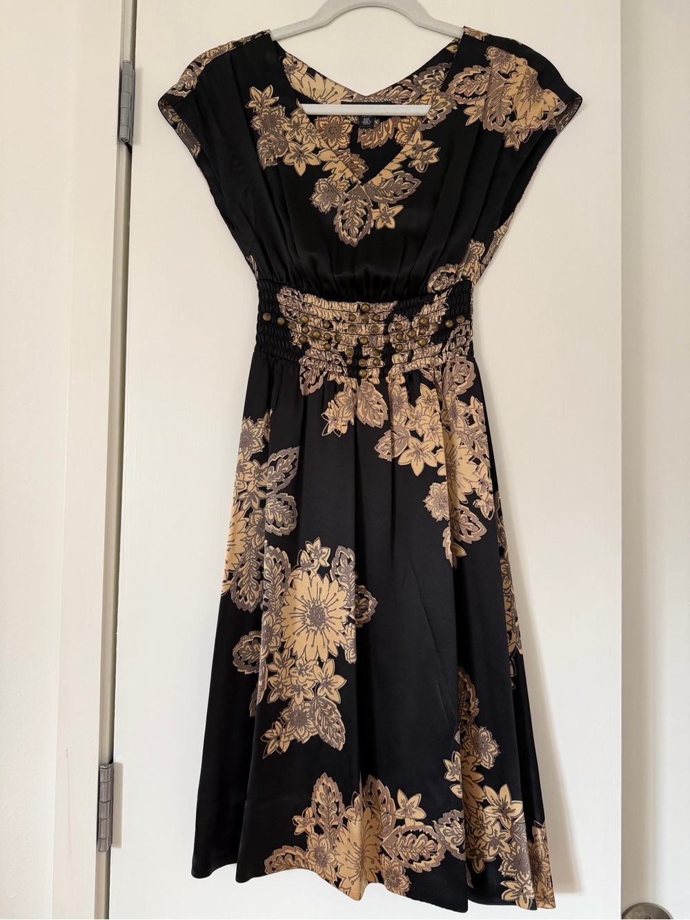 Banana Republic Black and Gold Floral Midi Dress
